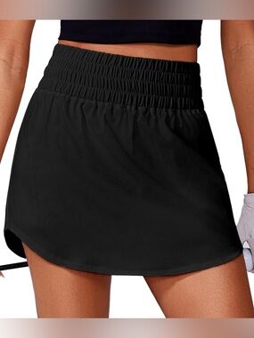 PINSPARK Golf Skort Women High Elastic Waisted Athletic 2 Pockets Curved Hem XL